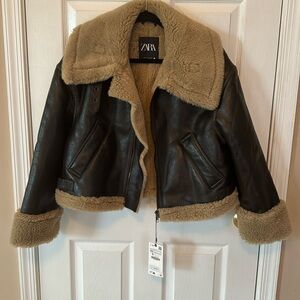 NWT Faux leather and fur shearling coat- XS